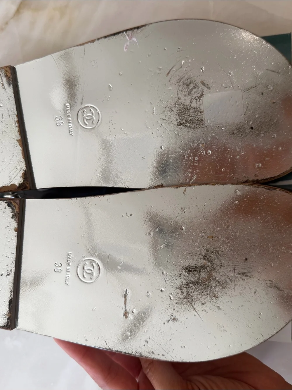CHANEL Silver Double-Strap Sandals Size 38